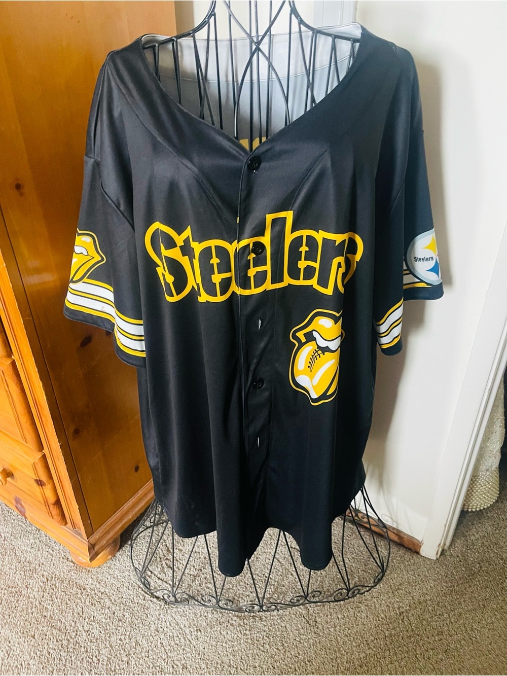 Steelers Oversized Black & Yellow Button-Up Jersey
